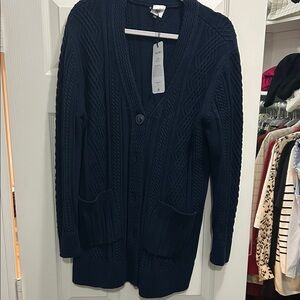CAbi Navy Cable-Knit V-Neck Cardigan #3882